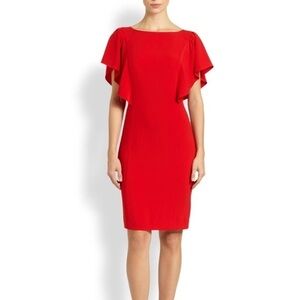 Calvin Klein Red Ruffled Sheath Midi Dress